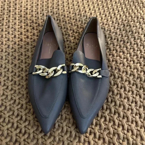Paolo Shoes - NIB Women's Linea Paolo Mabel-L Pointed Toe Loafer w/Goldtone Links Stone Sz 6.5
